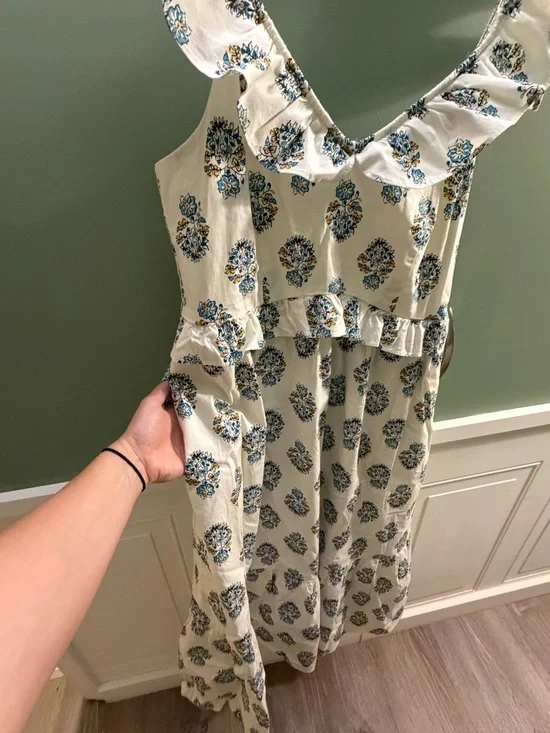 J. Crew Cream Dress with Teal and Navy Floral Print - Picture 2 of 4